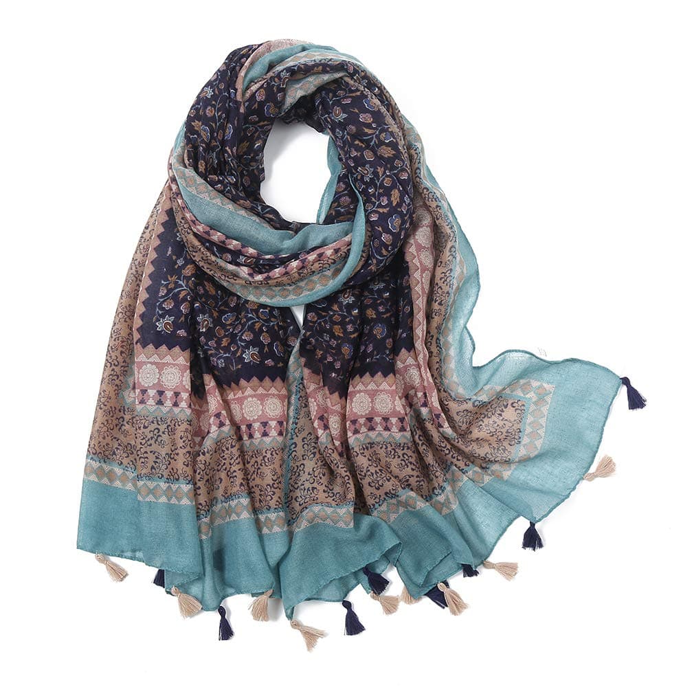 Yeieeo Boho Scarf for Women Lightweight Floral Printed Scarf Fall Winter Fashion Fringed Shawl