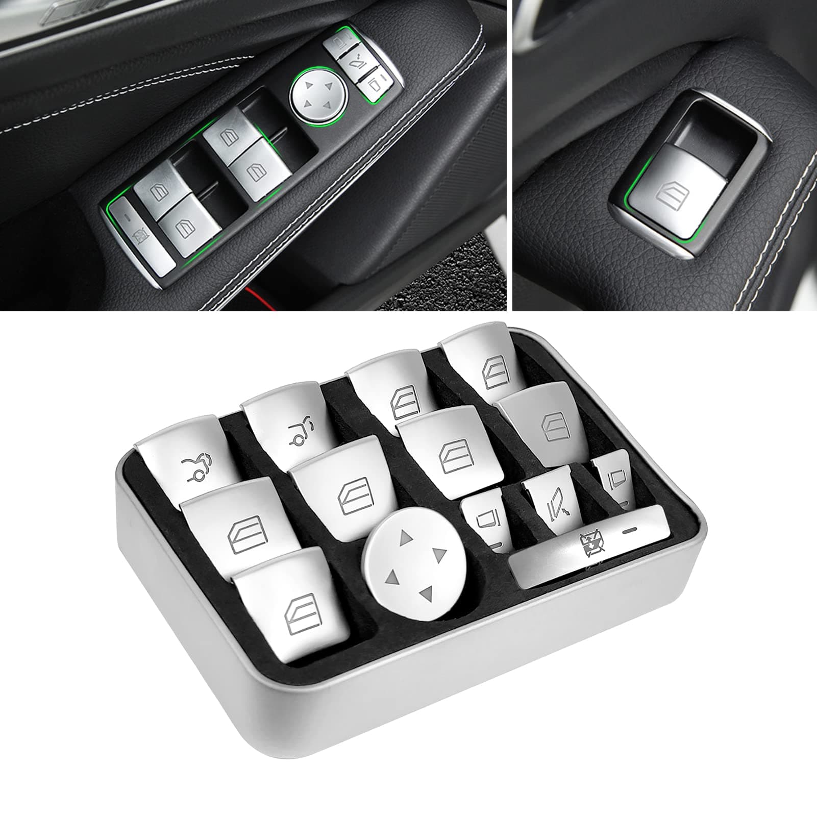 Moonlinks Inner Door Power Window Switch Button Covers Trim Sticker Replacement Compatible with Mercedes Benz A B C E G GLA CLA GLK GL ML GLE Class W204 W212 W246 W166 X166 X204 Tesla Modle X S 14 PCS