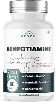 ZESPO Benfotiamine 450mg – Vitamin B1 60 Capsules With Alpha Lipoic Acid & L-Leucine Vegan, Non-GMO, Antioxidant Supplement