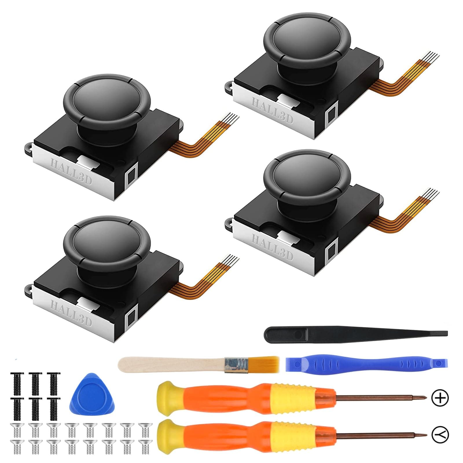 BRONAL Hall Effect Joystick, Joycon Joystick Replacement – 32 in 1 [No Drifting] Replacement Joystick Analog Thumb for Switch JoyCon, Switch OLED & Switch Lite Right/Left Stick (4pcs with Repair Kit)