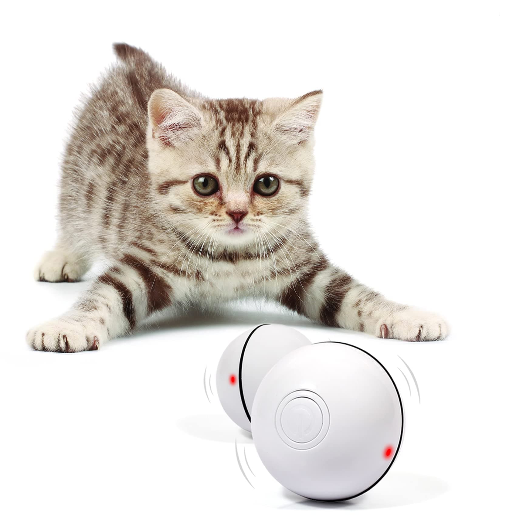 YOFUN Smart Interactive Cat Toy - Newest Version 360 Degree Self Rotating Ball, USB Rechargeable Pet Toy, Build-in Spinning Led Light, Stimulate Hunting Instinct for Your Kitty