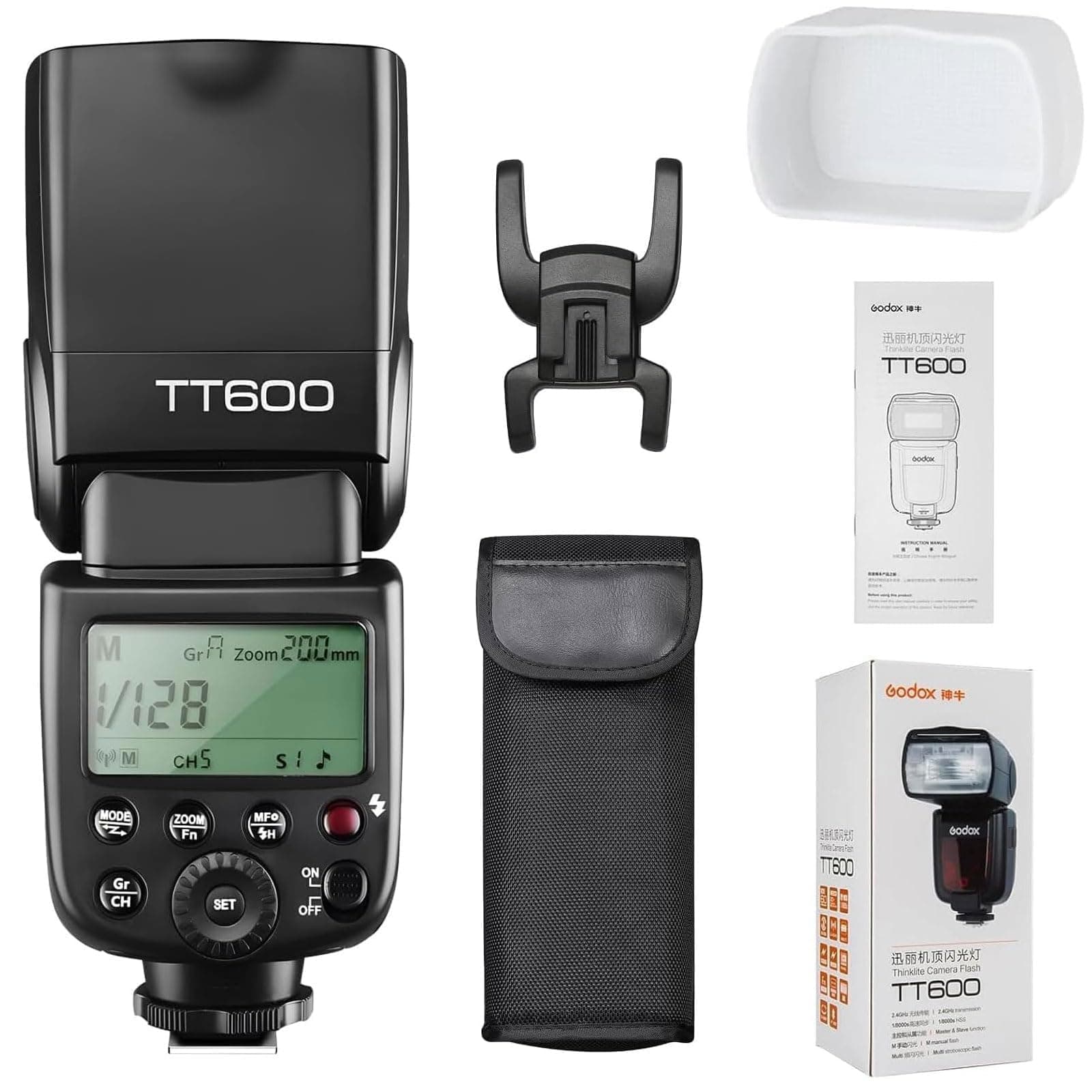 Godox TT600 2.4G Wireless Camera Flash Speedlite with Diffuser, Master/Slave GN60 Manual Flash, HSS when paired off camera with Godox X Trigger System for Canon Nikon Pentax Olympus Fujifilm Panasonic