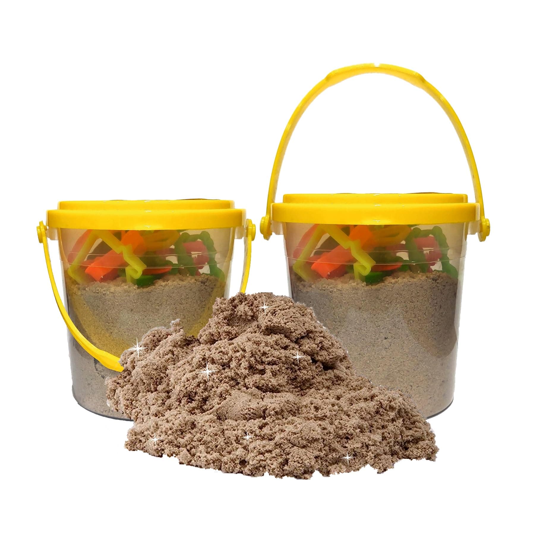 Rabbit Magic Flow 1KG Play Sand Bucket for Kids – Includes 20 Fun Moulds, Roller & Cutter | Soft, Mess-Free Sand for Creative Play & Sensory Fun | Age 5+ (Brown + Brown)