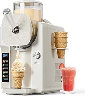 Slush Machine & Ice Cream Maker Machine 2-IN-1, 6 Modes for Smoothies, Milkshakes, Cocktails, Margarita, and Ice Cream, Double-Layer Tank, With Ice Cream Cone Holder, Self-Cleaning, For Home Use