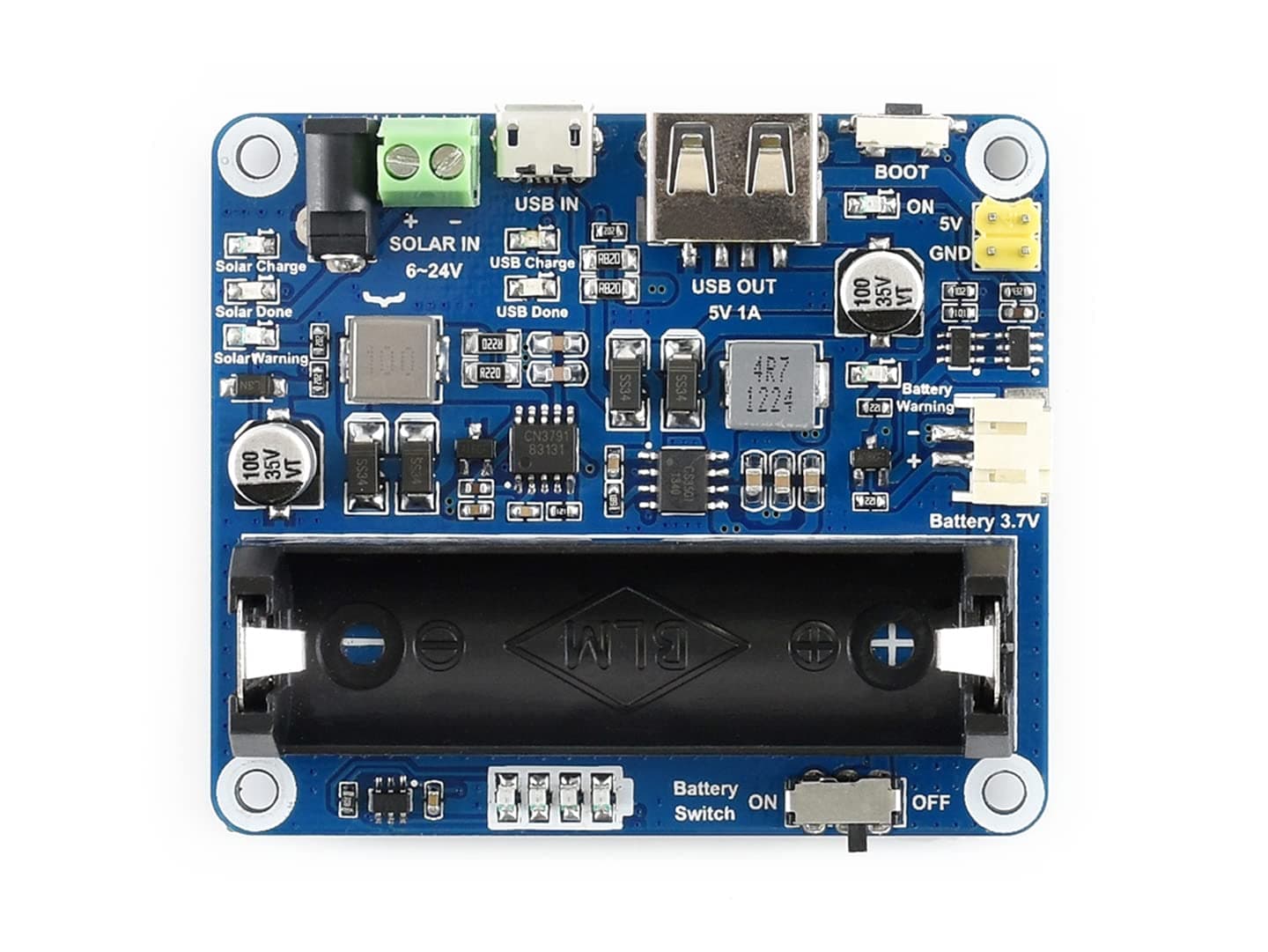 Waveshare Solar Power Management Module For 6V~24V Panel Multi Protection Circuits, Controller Usb, Mppt Charger Low-Power Iot And Other Environmental Projects