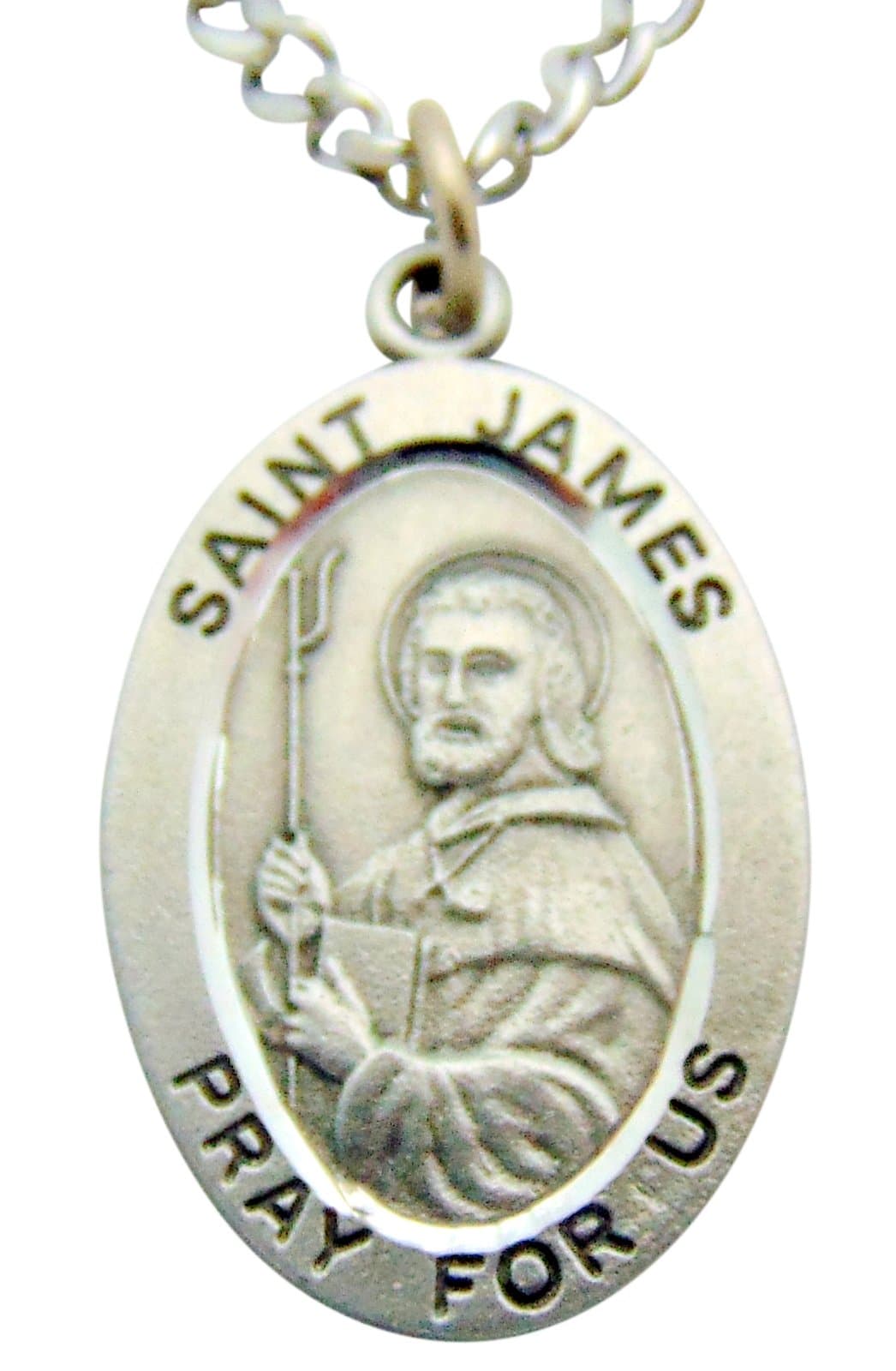 St James Solid Pewter One Inch Saint Medal with Stainless Steel Chain