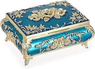 Hipiwe Metal Decorative Jewelry Box Vintage Treasure Chest Case Ornate Trinket Organizer Earrings Necklace Bracelet Storage Box Ring Holder Keepsake Box for Women