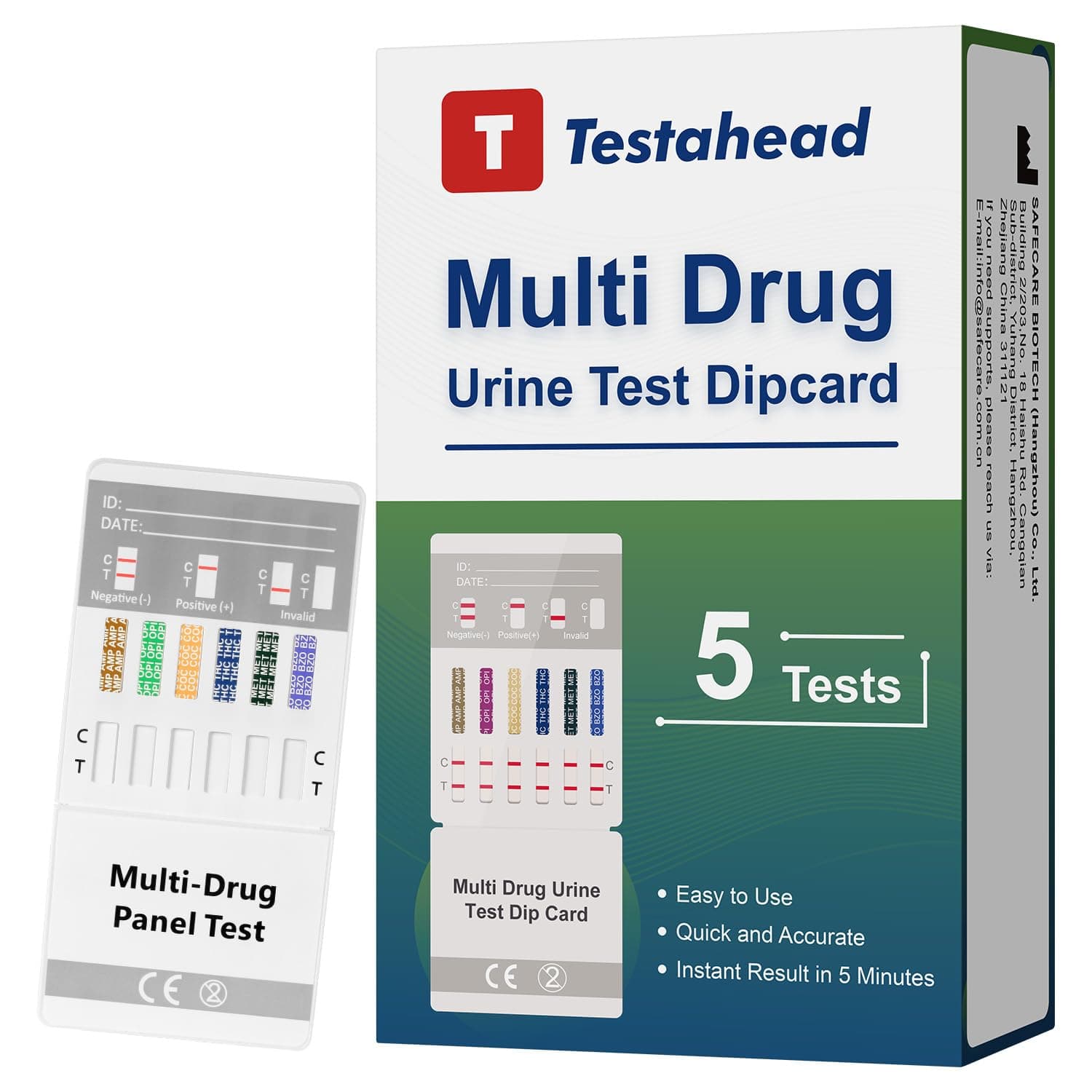 Drug Test Kit 5 Pack, Home Drug Tests, 6 Panel Drug Test Urine, Tests for Marijuana (THC),COC,OPI 2000,AMP,BZO,MET