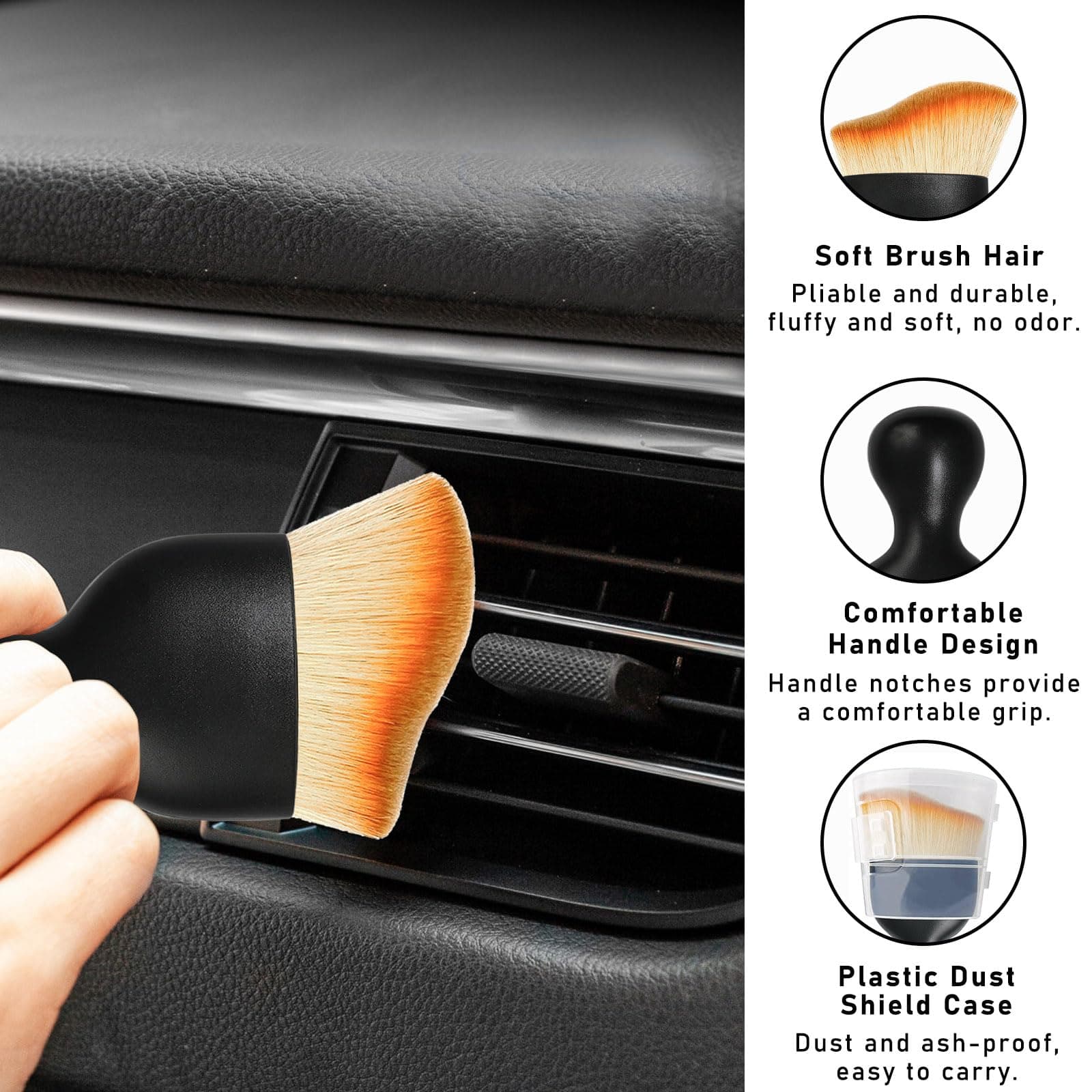 Car Interior Dust Brush, Soft Scratch Free Auto Detailing Brushes, Universal Vehicle Interior Cleaning Tool for Automotive Dashboard, Air Vents, Leather(Yellow)