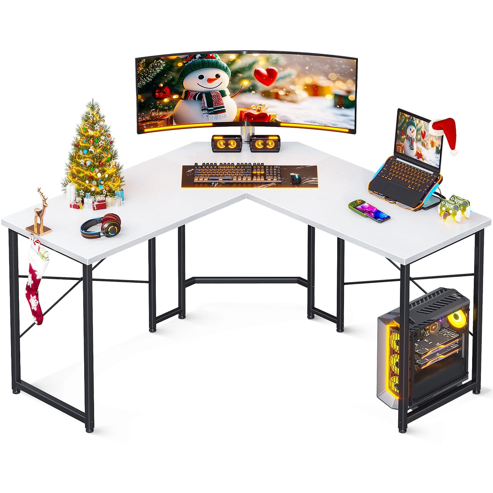 Casaottima 47 inch L Shaped Gaming Desk, Corner Desk Gaming Table for Home Office, Computer Desk Sturdy Writing Workstation for Small Space, Easy to Assemble, White