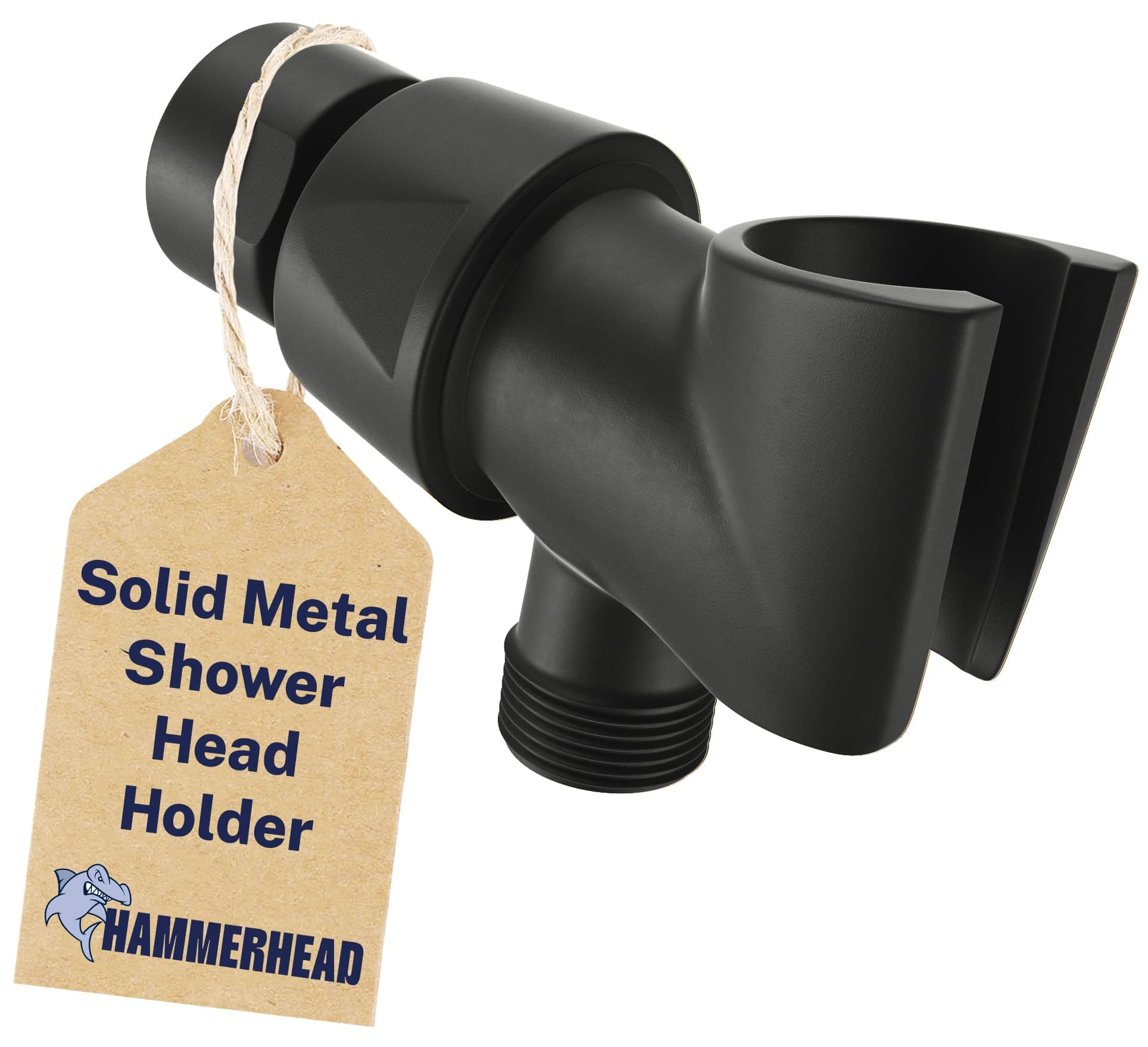 Solid Metal Handheld Shower Head Holder - Matte Black - Adjustable Shower Wand Holder with Universal Wall Hook Bracket and Brass Pivot Ball - Hand Held Shower Head Holder