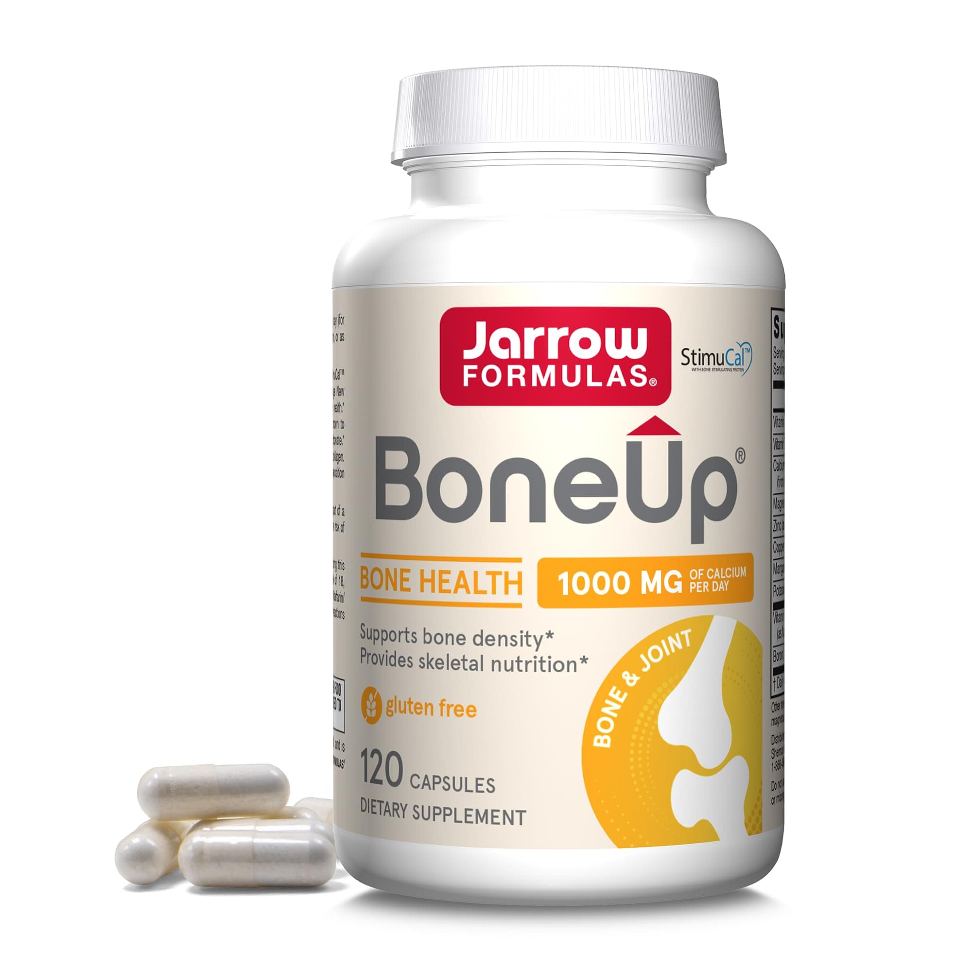 Jarrow Formulas BoneUp - 120 Capsules - 60 Servings - For Bone Support & Skeletal Nutrition - Includes Naturally Derived Vitamin D3, K2 (as MK-7) & 1000 mg Calcium - Gluten Free - Non-GMO