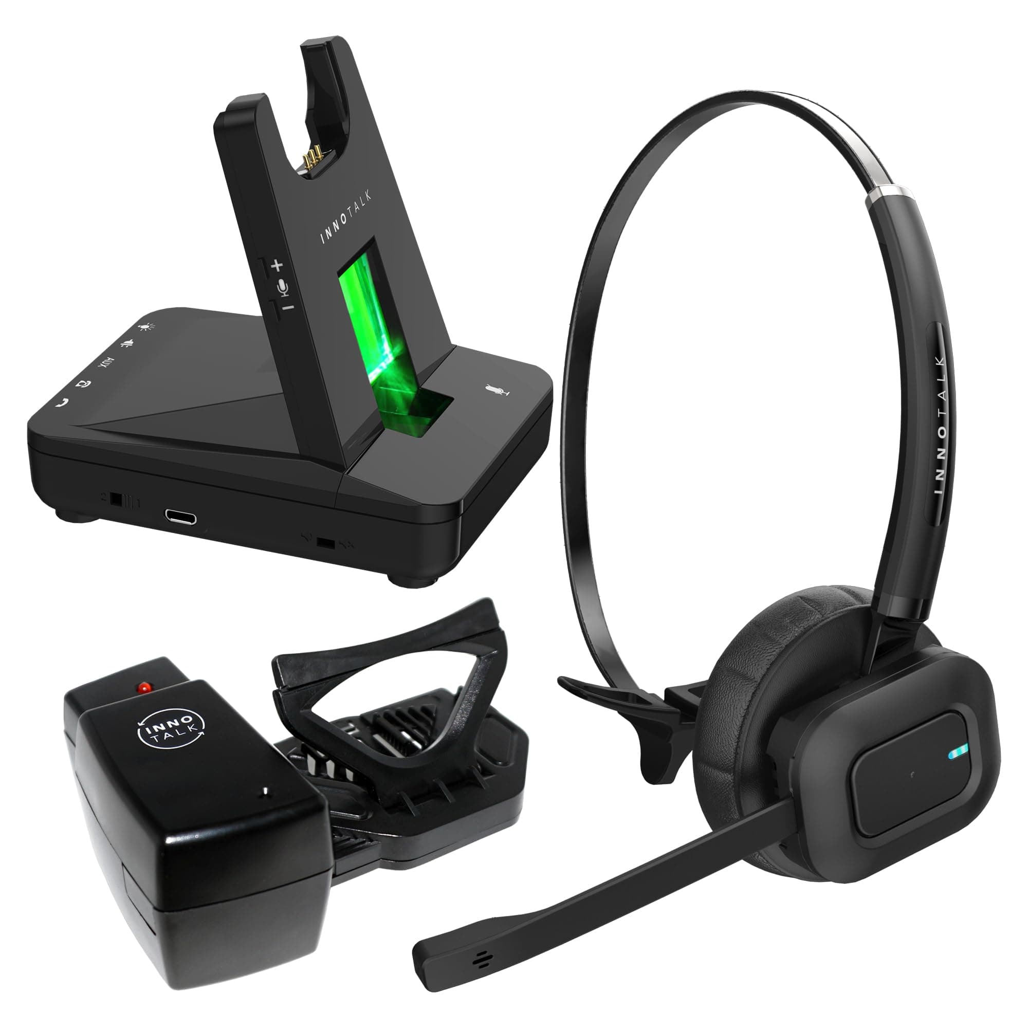 INNOTALK Wireless Headset for Desk Phone with Remote Hook On and Off Handset Lifter, 300 Feet Mobility 12 Hours Talking (Explorer)