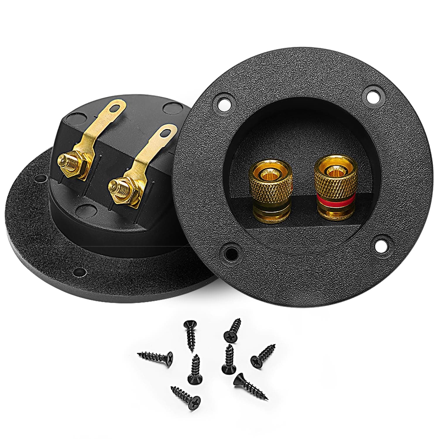 2 Pieces Black DIY Home 2-Way Speaker Box Terminal Binding Post, Terminal Cover Post Round Spring Cup Connectors Subwoofer Connector
