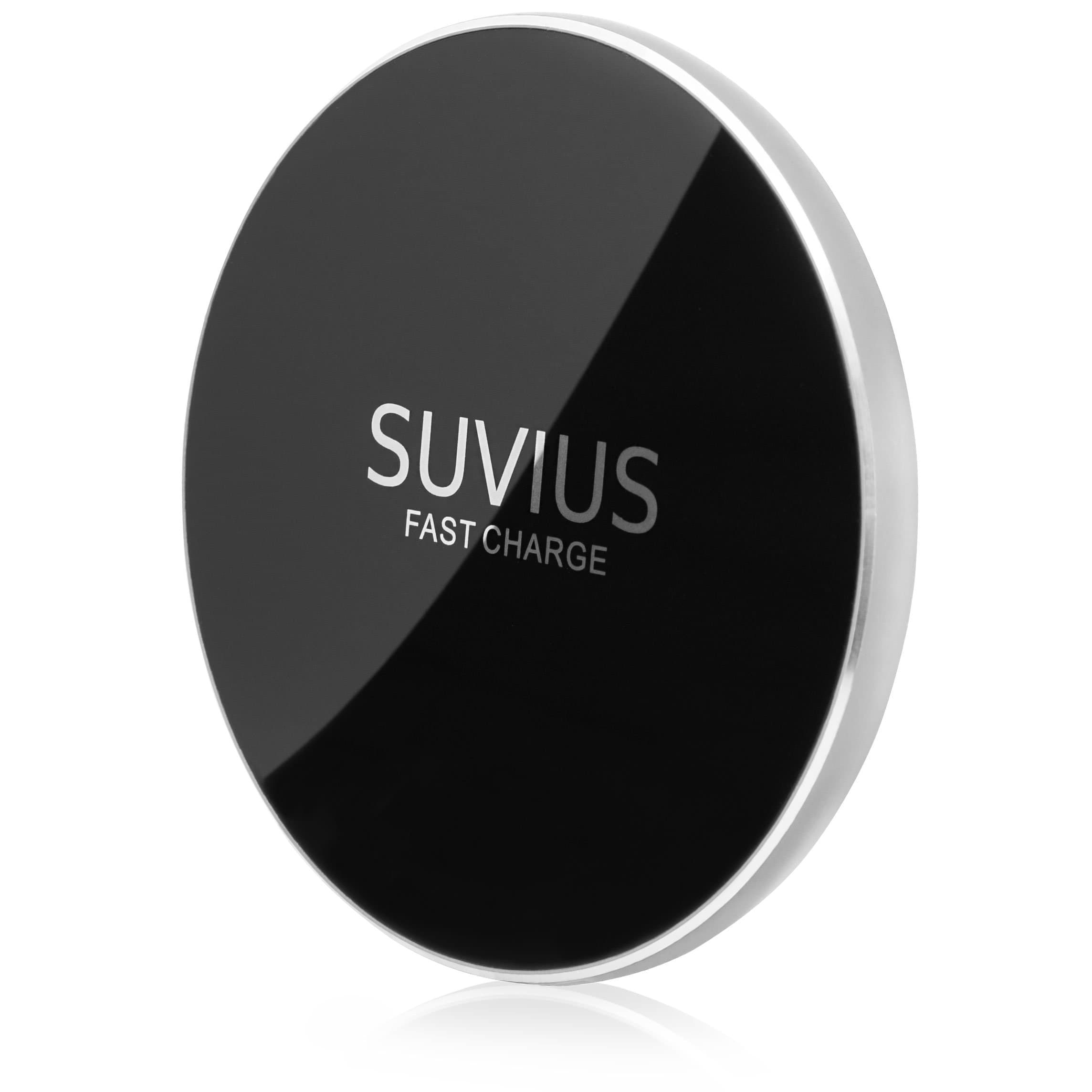 SUVIUS Fast Wireless Charger for iPhone 8, 8 Plus, X, Samsung, and Note: Quick Charge Cordless Charging Pad for All Qi Enabled Phones/Devices - Ultra Thin - USB Cable Included (Silver)