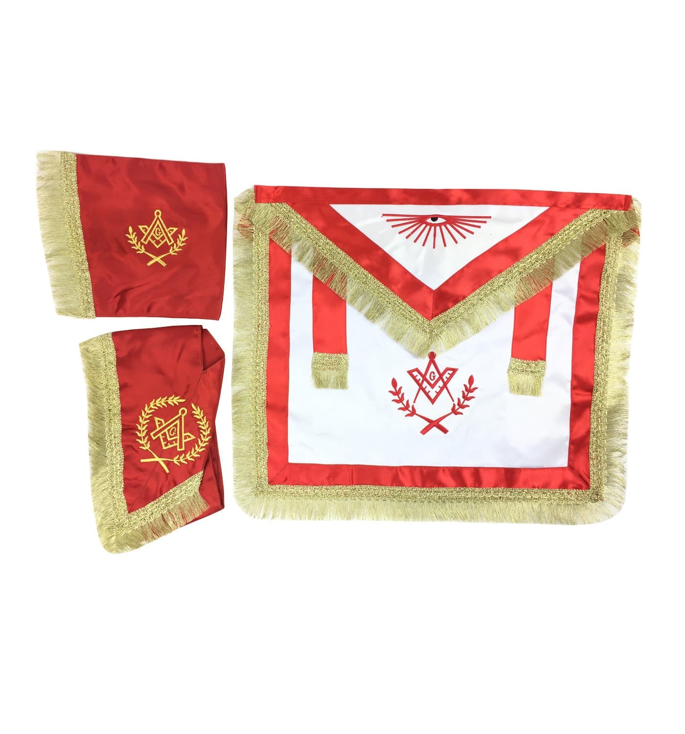 Unique Regalia Masonic Master Mason Red Apron Set Apron,Collar gauntlets MS032
