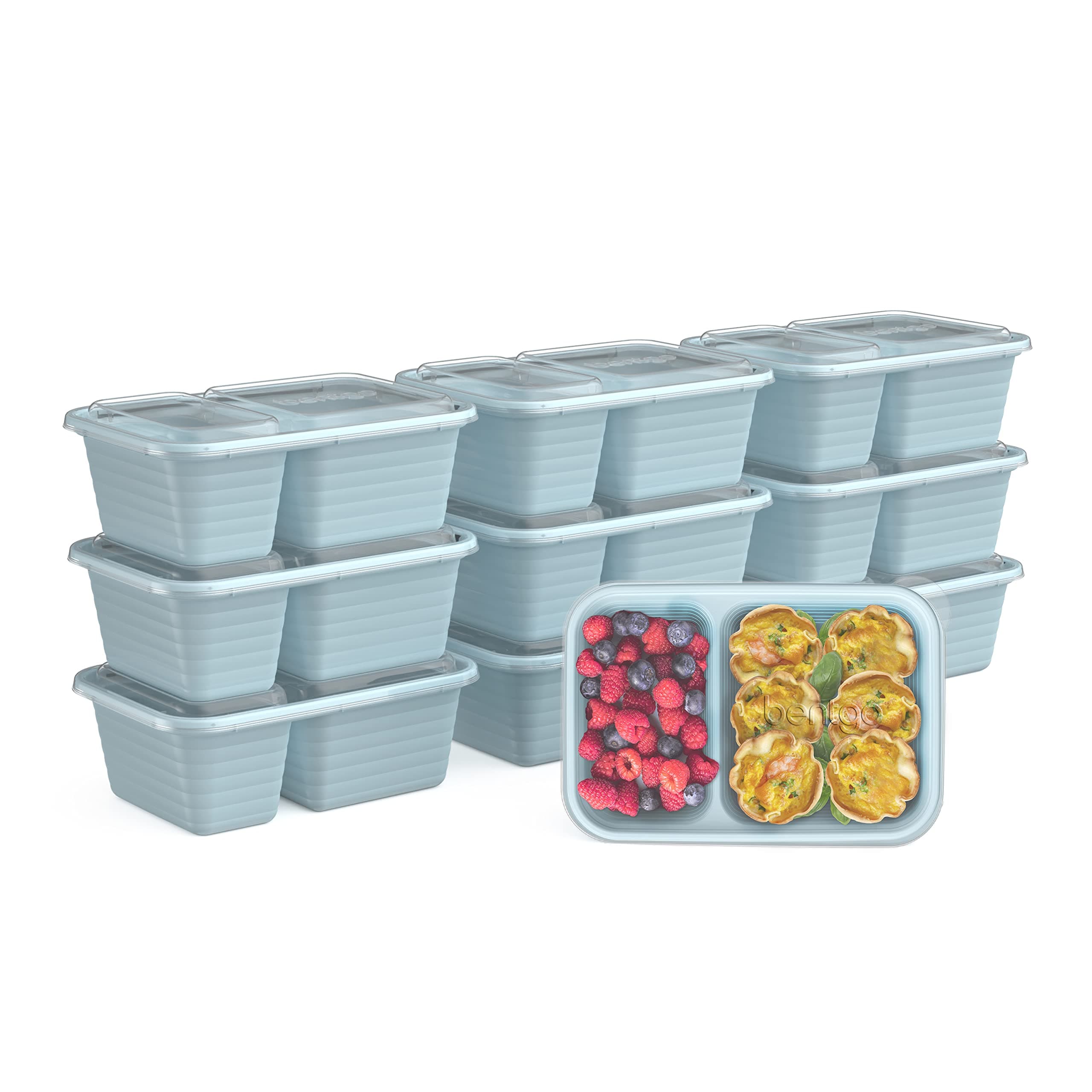 Bentgo® Prep 2-Compartment Snack Containers with Custom-Fit Lids - Reusable, Microwaveable, Durable BPA -Free, Freezer and Dishwasher-Safe Meal Prep Food Storage - 10 Trays & 10 Lids (Sky)