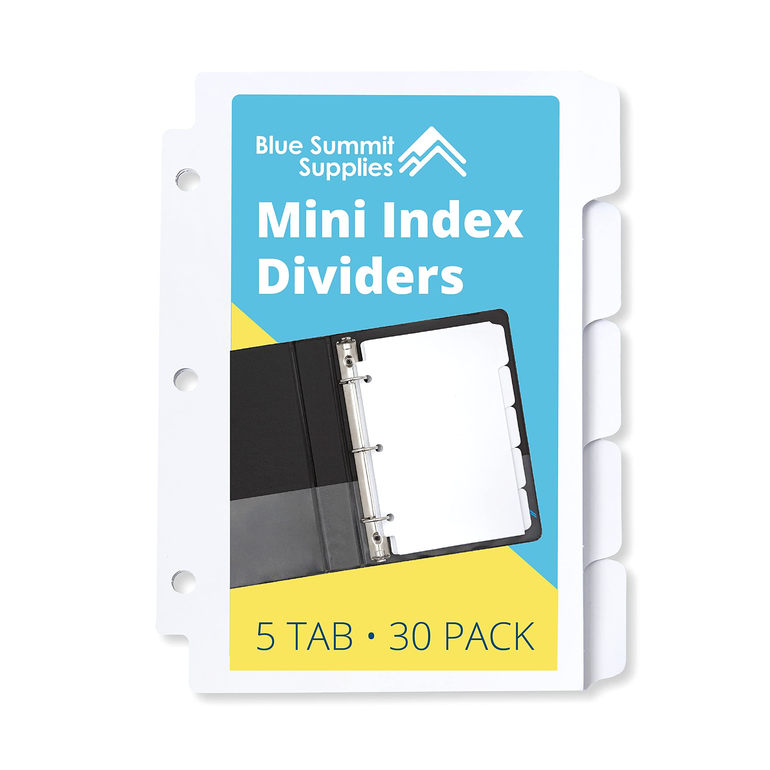 5 Tab Mini Tab Dividers, White, 5 Mini Binder Dividers with 3 Hole Punch, for Notebooks and 3 Ring Binders, 5.5 x 8.5 Inches, Heavy Duty Paper, Set of 6, 30 Dividers