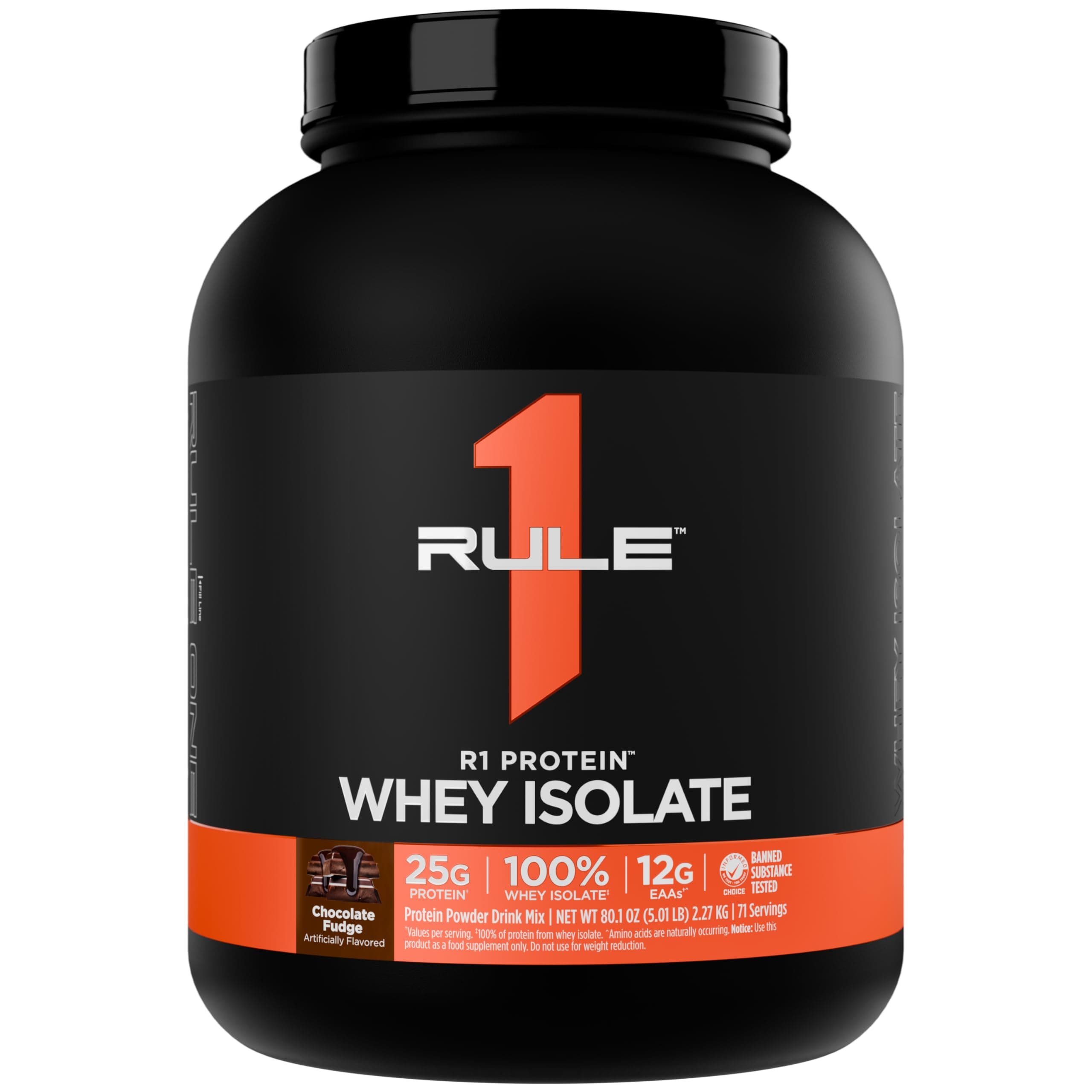 Rule 1 Proteins R1 Protein Whey Isolate - with 25g Protein & 6g BCAA Exclusively from Isolated & Hydrolyzed Sources for Workout Recovery (5 Pounds, Chocolate Fudge)