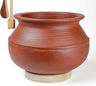 Craftsman India Online Clay Rice Handi/Earthen/Mud/Mitti Pot For Cooking And Serving 2 Liter, Matte Polished, Red