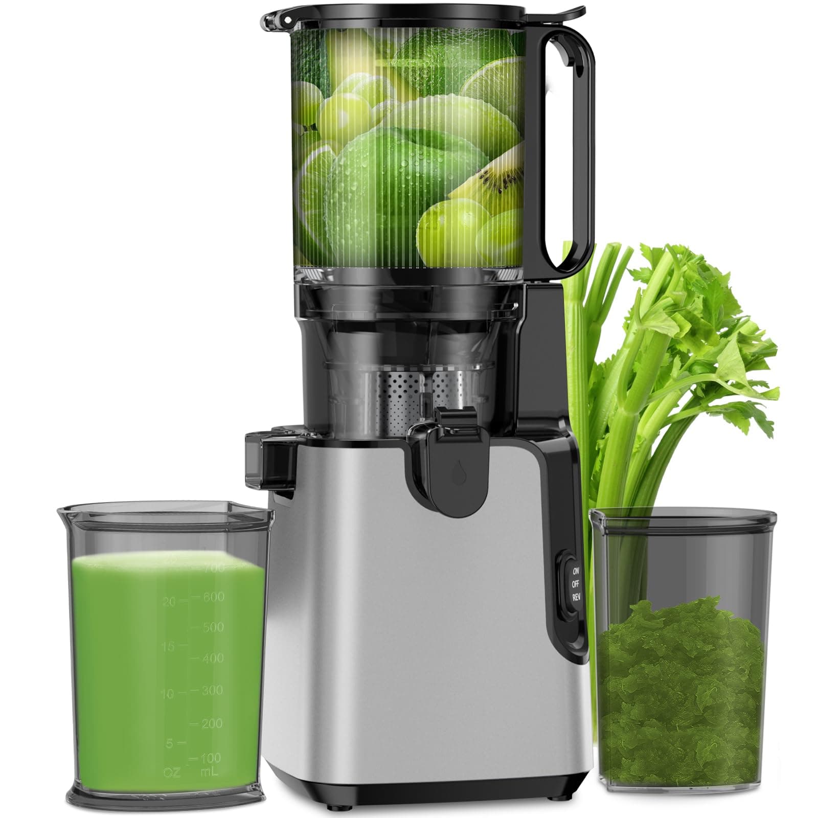 Juicer Machines with 5.8" Extra Large Feed Chute, Cold Press Juicer Fit Whole Vegetables and Fruits, 400W Professional Masticating Juicer Easy to Clean for Batch Juicing (Silver)