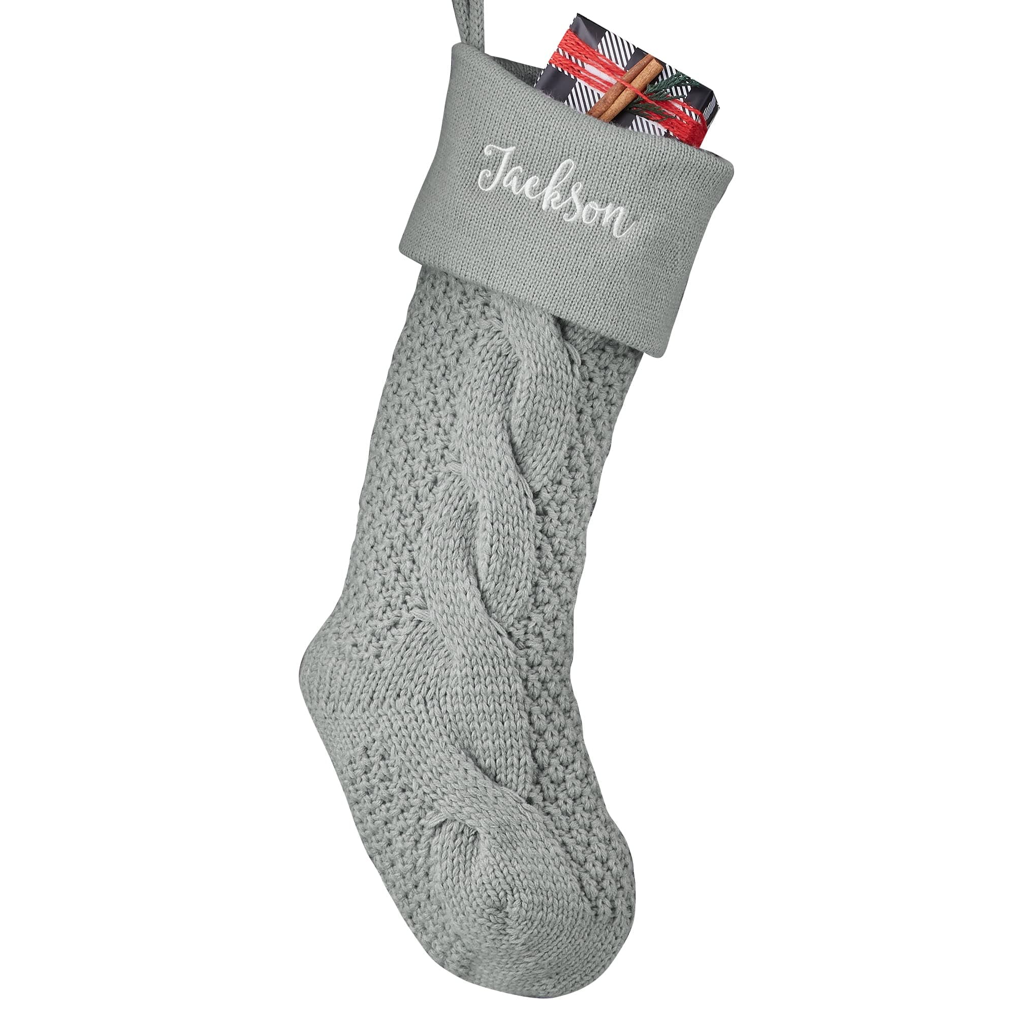 Personalization Universe Cozy Cable Knit Personalized Christmas Stocking - 21" Stocking with Custom Embroidery, Perfect for Holiday Decor, Santa Claus, Gifts, and Christmas Decor, Decorations - Grey