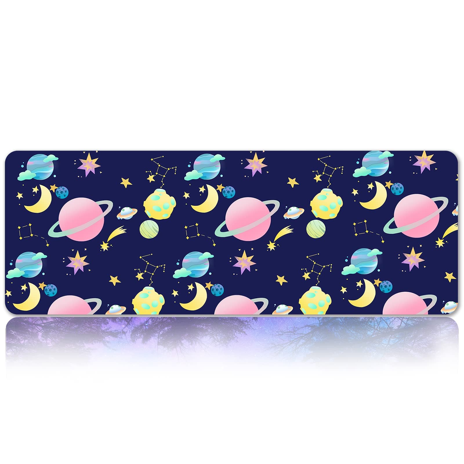 Space Mouse Pad Moon Planets Mousepad, XL Large Mouse Mat Colorful Stars Constellation, Rubber Base Non-Slip Rectangle Mouse Pad for Office Keyboard Child Kids Desk, 31.5 x 11.8 Inch