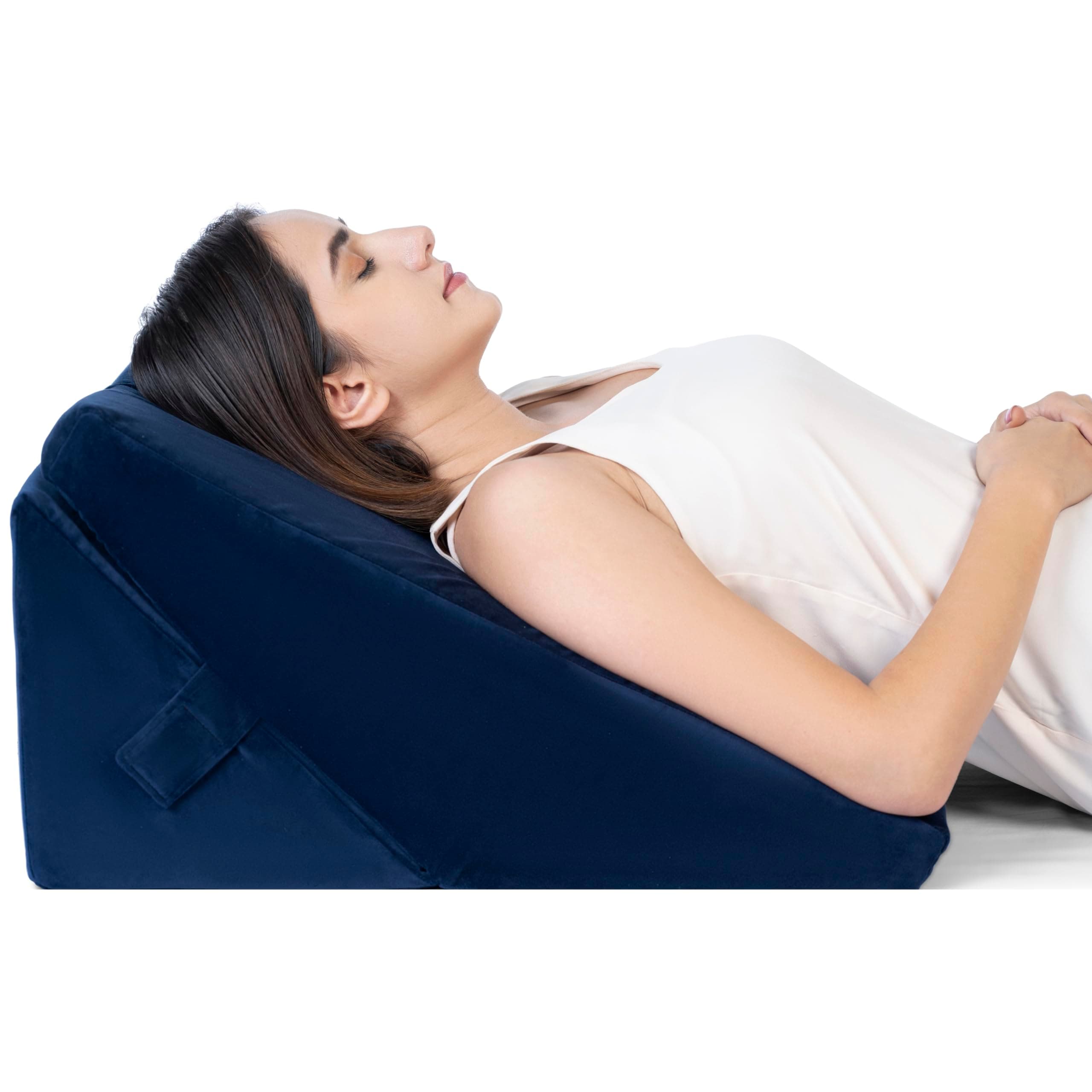 FOVERA Adjustable Bed Wedge Memory Foam Pillow with 7 Ways of Elevated Inclines for Acid Reflux, GERD, Snoring, Heartburn, Post-Surgery (Velvet Navy Blue, Standard - 22 x 22 x 12 Inch)