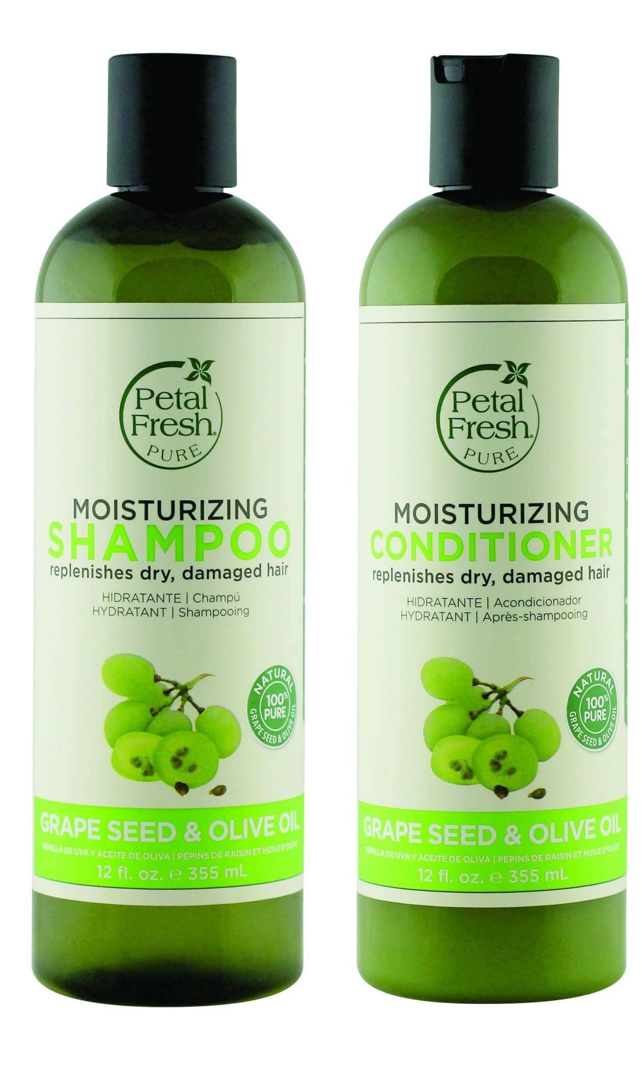 Petal Fresh Moisturizing Grapeseed Olive Shampoo + Conditioner Combo Pack of 2 | For Dry, Damaged Hair Types | No Sulphate, Paraben Free
