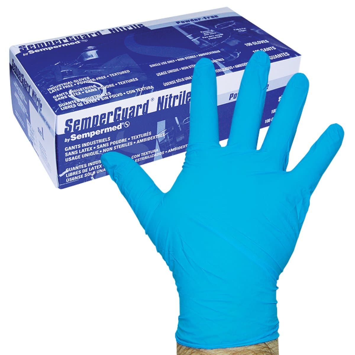 Sempermed4-Mil Blue Nitrile Gloves-LargeBox/100, Large