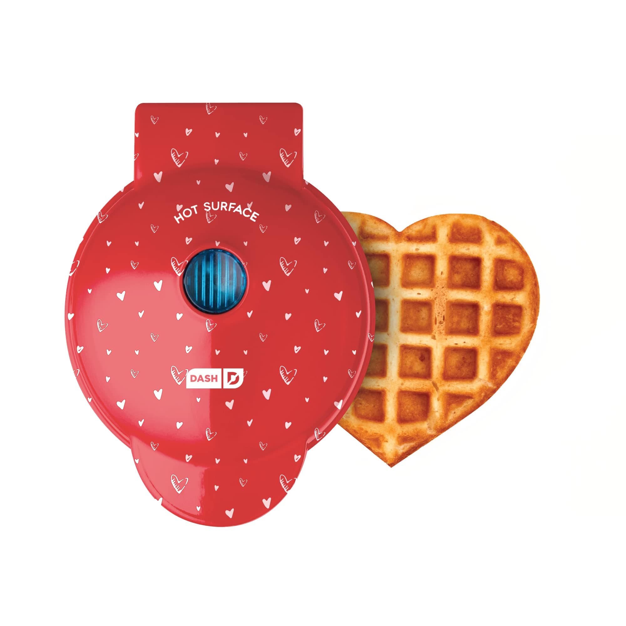 DASH DMWH100HP Mini Maker for Individual Waffles, Hash Browns, Keto Chaffles with Easy to Clean, Non-Stick Surfaces, 4 Inch, Metal, Red Love Heart