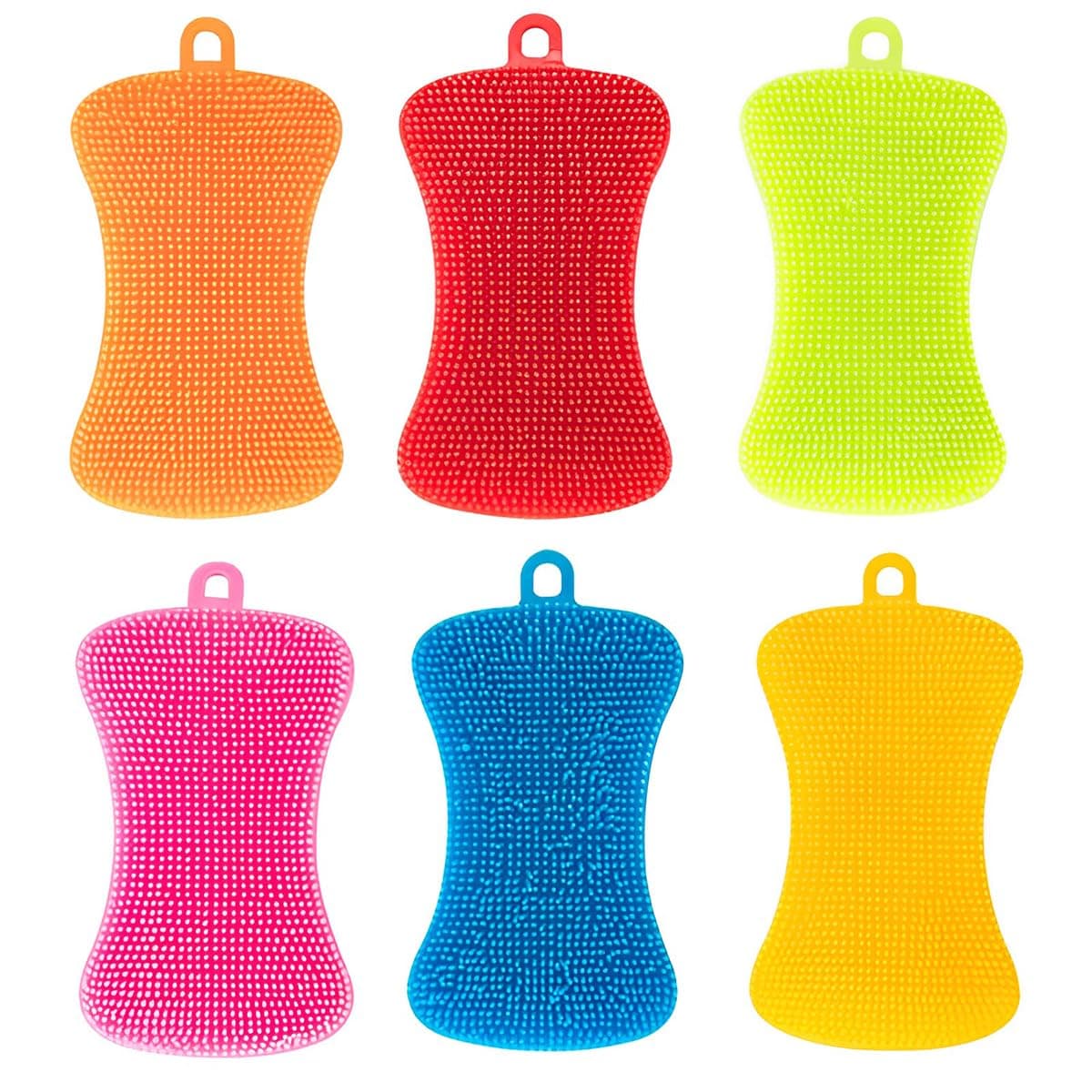 Silicone Dish Sponge, 6 Pcs Kitchen Dish Washing Brushes Multi-functional Cleaning Scouring Brushes Scrubber for Washing Vegetable Fruits Bowl Dish Pot Pan