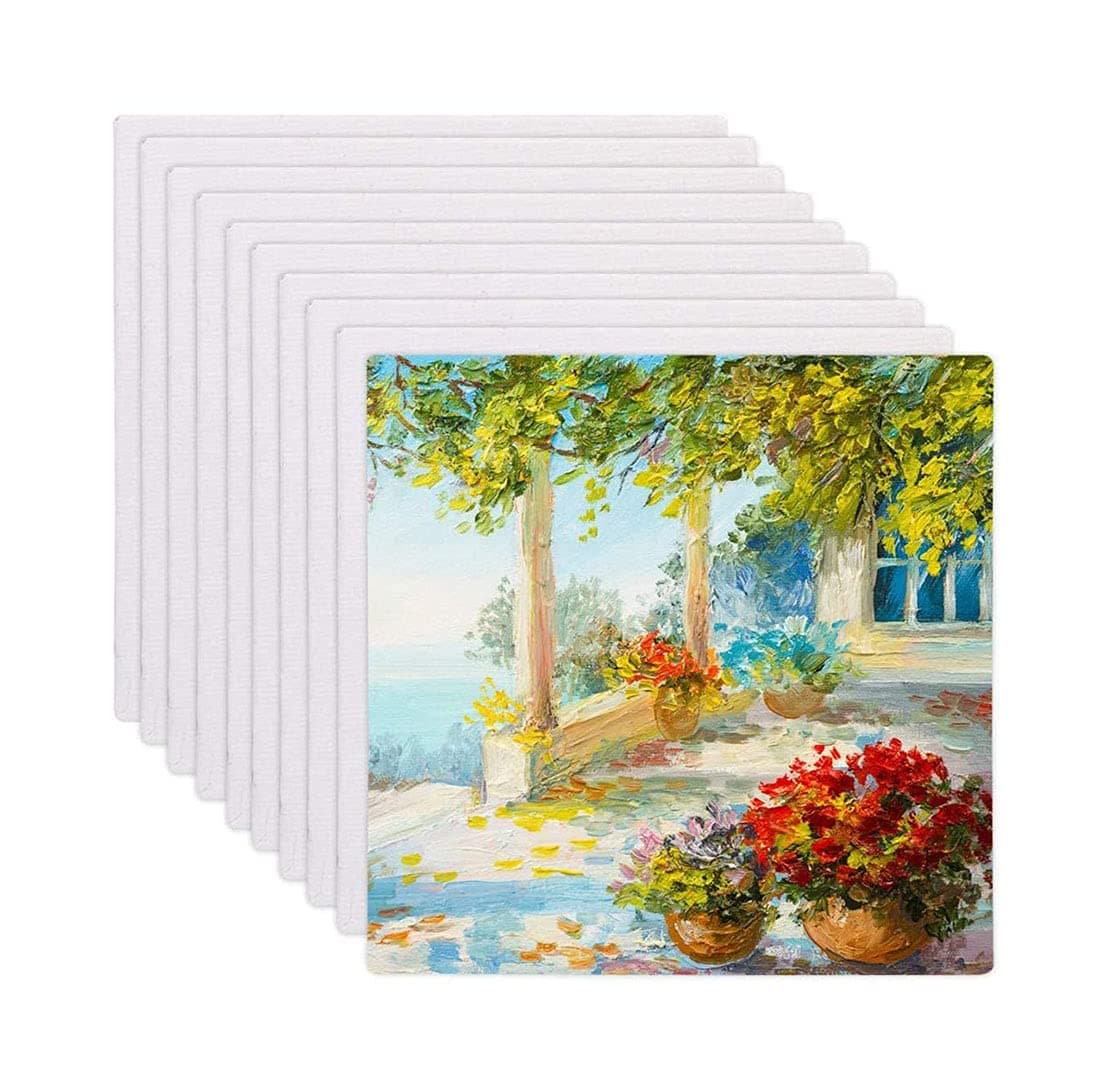 Elecdon 10Pcs Canvas Panels, Multi Panel Boards For Painting Creative Blank Panels Pack Kids Drawing & Writing (10 ×10Cm)