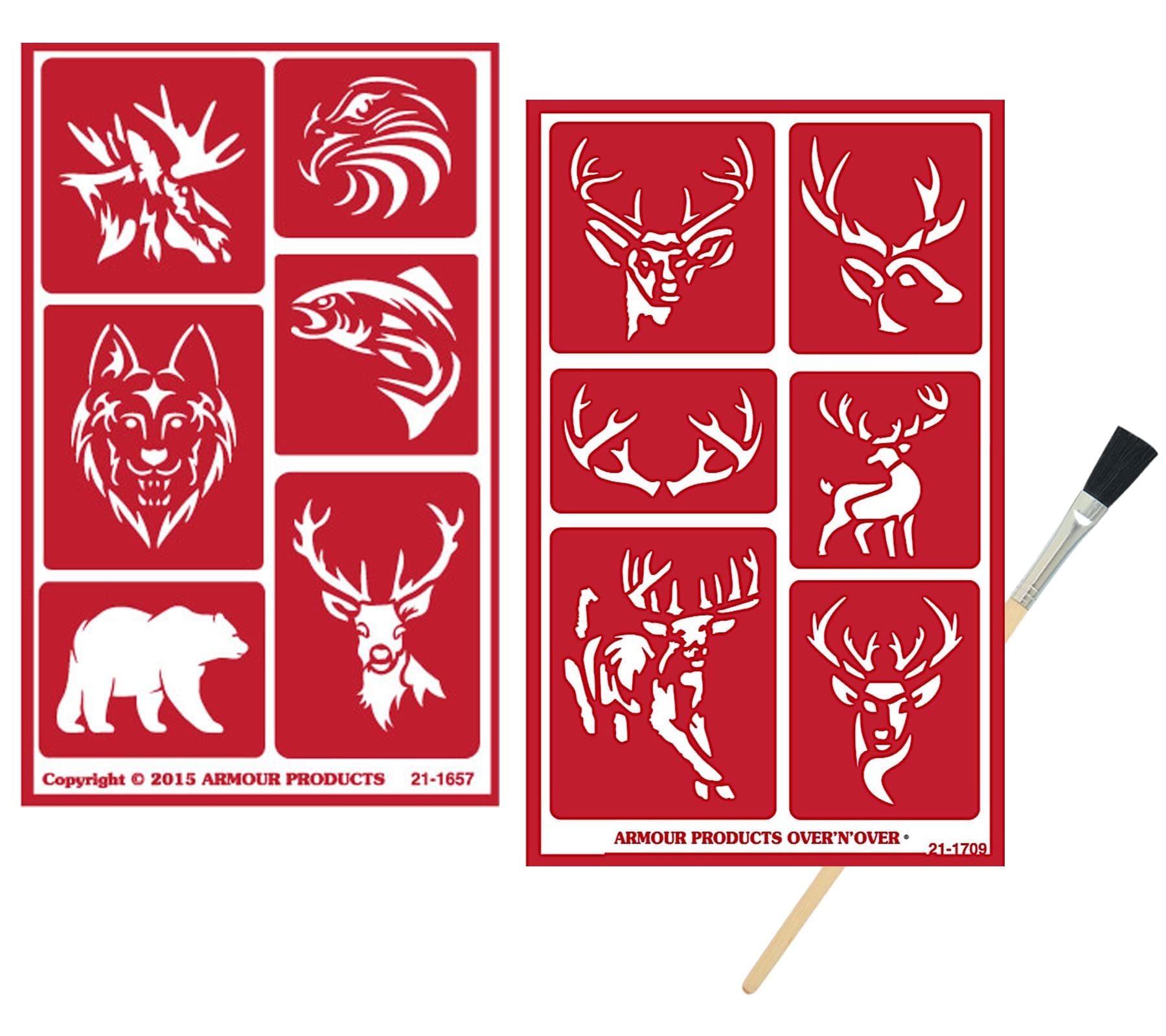 2 Armour Etch Over N Over Reusable Glass Etching Stencils - Wildlife, Moose, Bear, Wolf, Deer, Antler Themed Stencil | Wild Animal, Deers Theme Design | Set Includes Brush