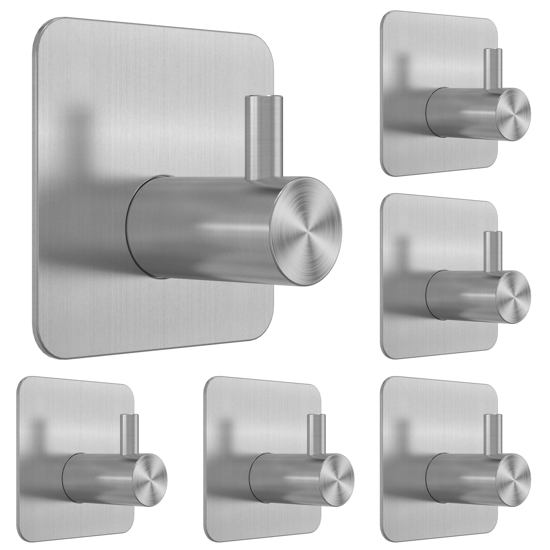 6 Pcs Adhesive Wall Hooks for Hanging - Waterproof Shower Hooks, Heavy Duty Towel Hooks for Bathrooms, Kitchens, and Offices (Silver)