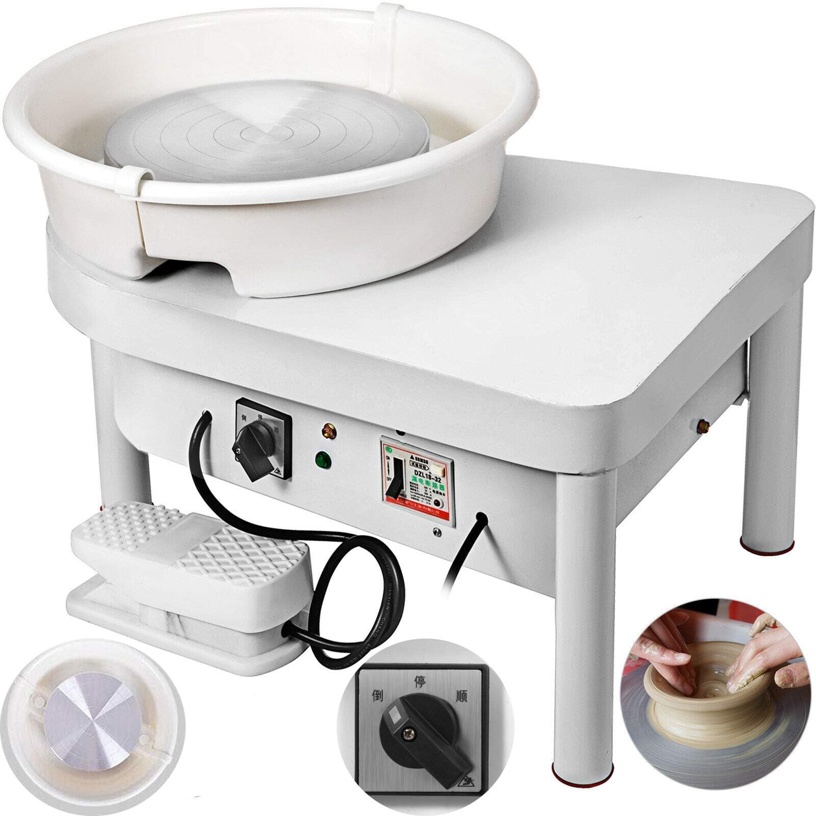 FlySkip Pottery Wheel 350W 25CM Pottery Forming Machine Ceramic Machine for Work Clay Art Craft DIY with Foot Pedal and Detachable Basin (25CM 350W)