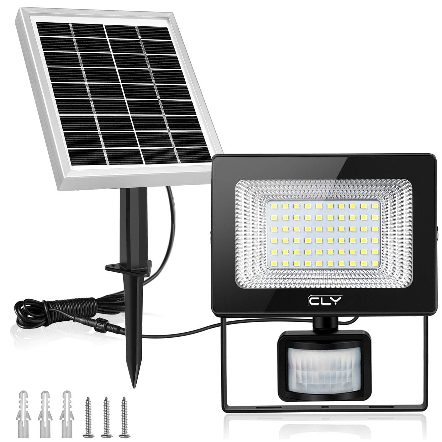 CLY 60 LEDs Motion Sensor Solar Light, P66 Waterproof Outdoor Flood Light, Solar PIR Light Outdoor Security Lights, 6500K Daylight White