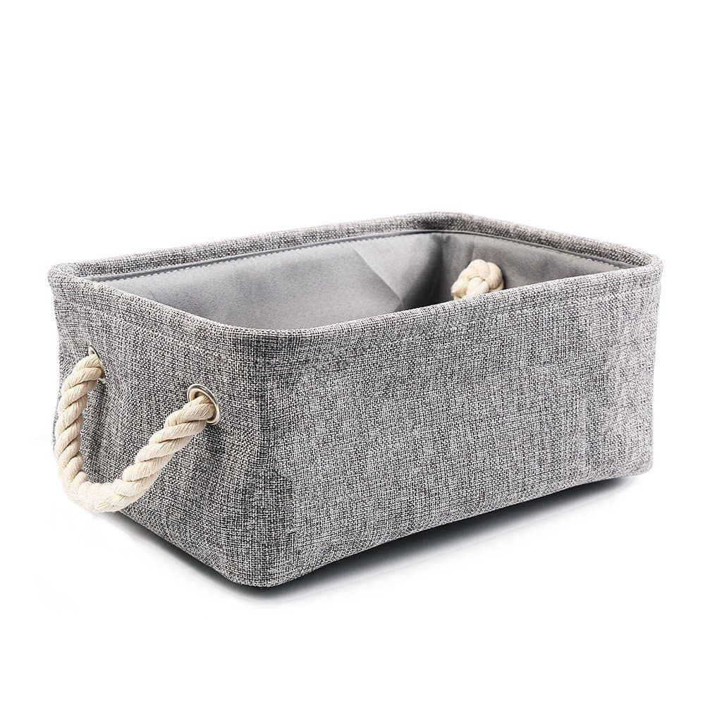 Collapsible Storage Bin Basket Foldable Canvas Fabric Tweed Storage Cube Bin Set With Handles (Gray)