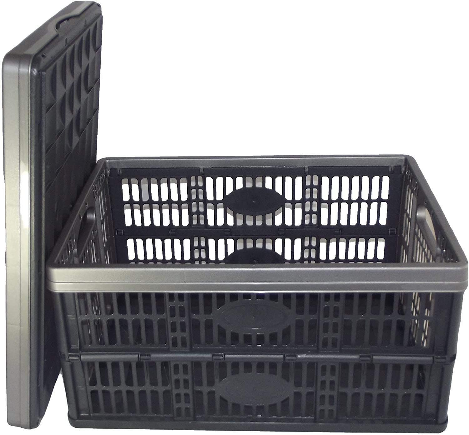 4 X PLASTIC FOLD FLAT STACKABLE STORAGE CRATES BOXES 32LT MULTIBUY SAVER by PAYLESS TRADING®