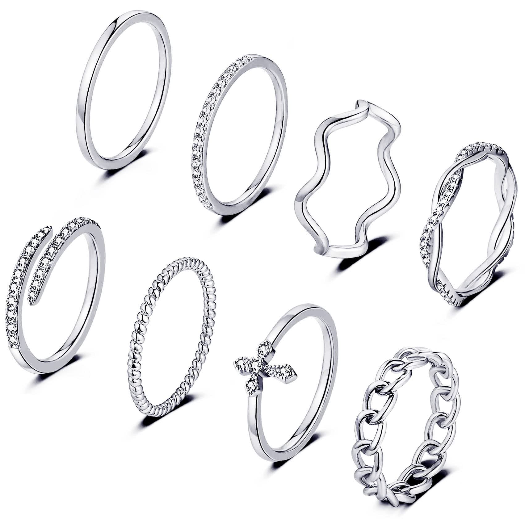 Honsny14K Gold Plated Stacking Rings Set for Women, Stackable Knuckle Rings Thin Dainty Silver Rings for Teen Girls Wedding Eternity Band Simple Rose Gold Ring Set Size 4-11