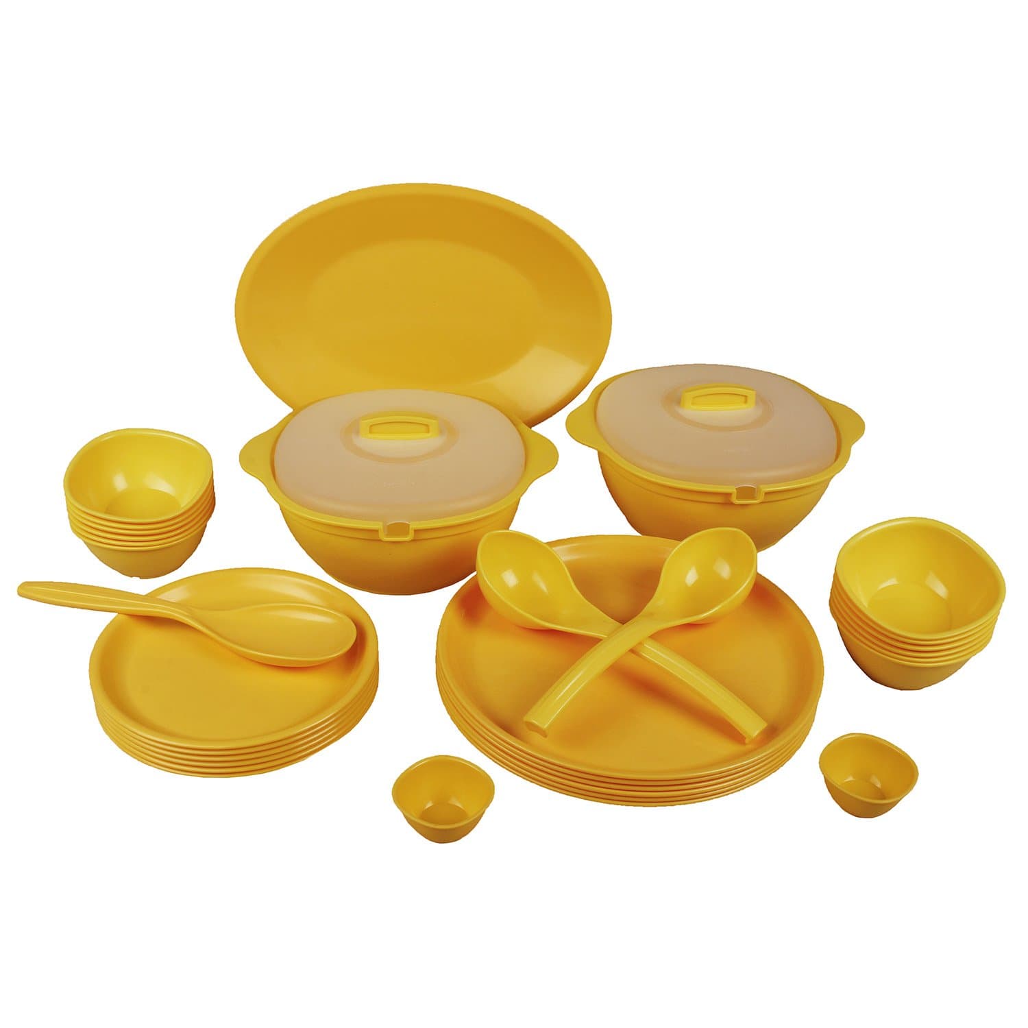 Jaypee Plus Le R Plain Plastic Dinner Set, Yellow, Set of 34 Pieces