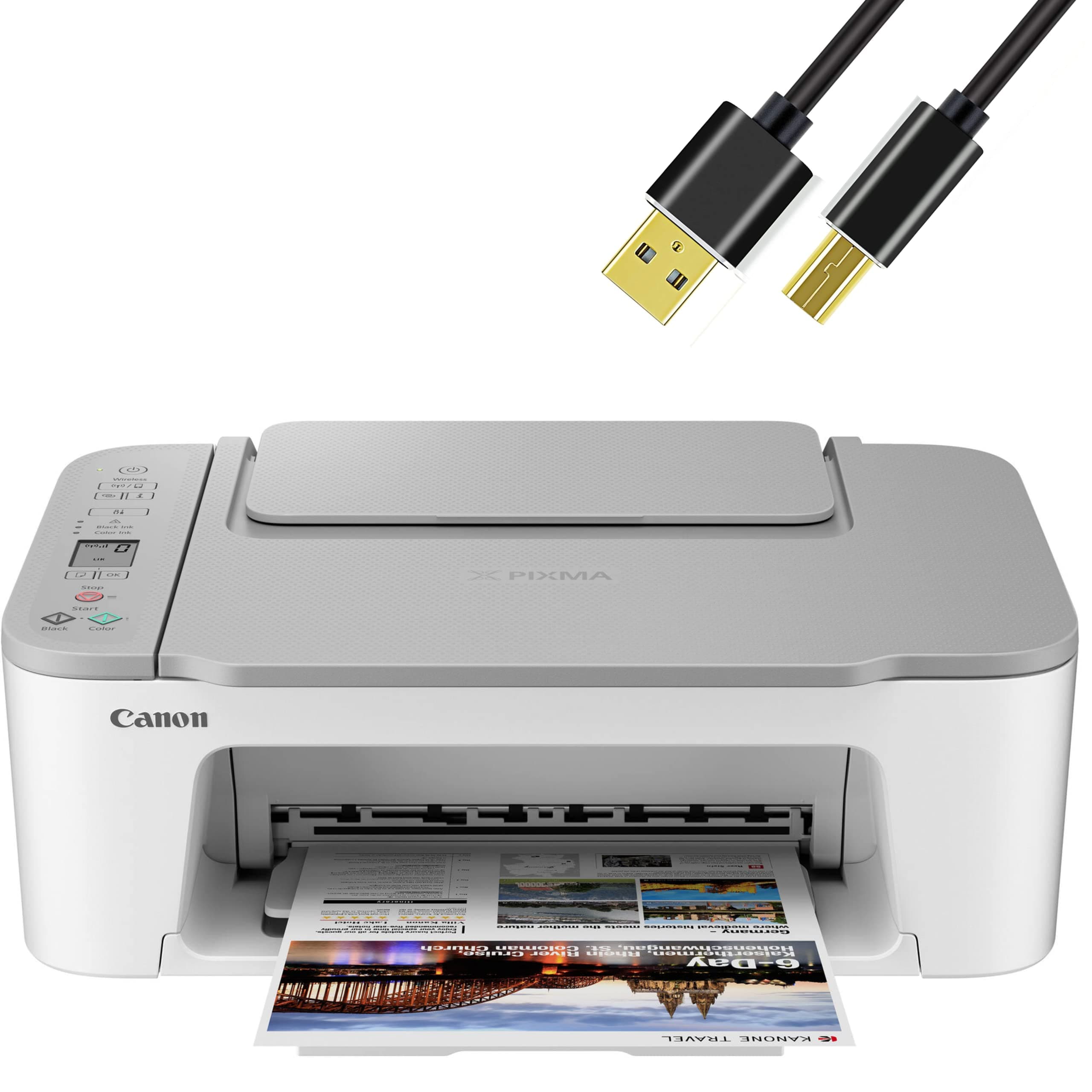 NeeGoCanon Wireless Inkjet All-in-One Printer with LCD Screen Print Scan and Copy, Built-in WiFi Wireless Printing from Android, Laptop, Tablet, and Smartphone with 6 Ft Printer Cable - White