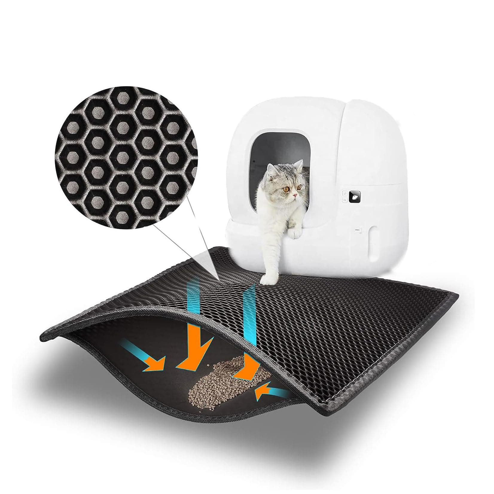 Cat Litter Mat Double Layer Waterproof Urine Proof Trapping Mat, Jumbo 30" x 24" in, Honeycomb Double Layer Anti Tracking Kitty Mats, No Phthalate, Washable Easy Clean, Scatter Control (Black)