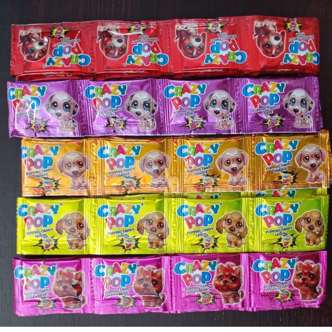 90s Kids Candy Crazy Pop Popping Candy Mixed Fruit Flavour (Lemon, Cola, Grape,strawberry,Orange) Delicious Mixed Fruit Flavors - Pack Of 80