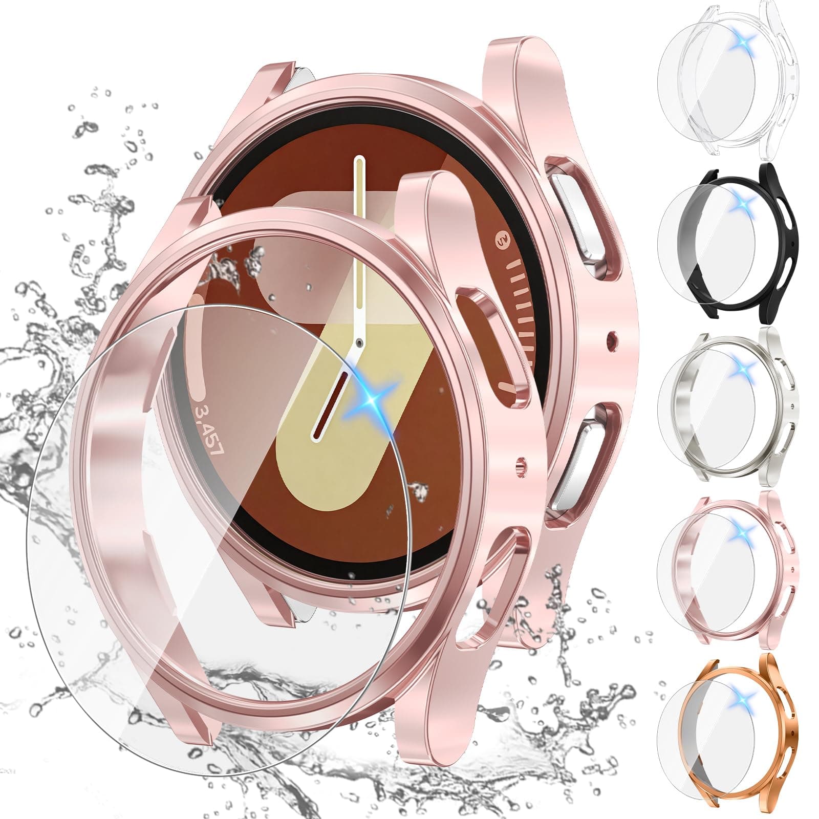 Tensea [5+5Pack for Samsung Galaxy Watch 7 Screen Protector Case 40mm Accessories, Hard PC Bumper/HD Anti-Fog Tempered Glass Protective Film, Face Cover Set, Galaxy Watch 7 Case for Women Men