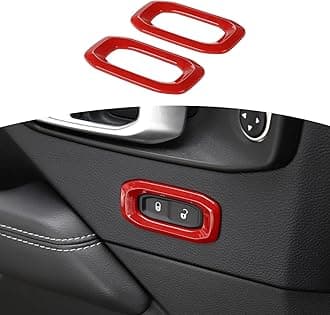 for Wrangler JL Door Lock Switch Button Trim Cover Red for Jeep Wrangler JL JLU Gladiator JT 2018-2024 Red Interior Accessories 2pcs