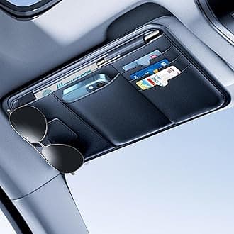 Car Visor Organizer, Premium Leather Sunglasses & Card Holder for Cars, Registration/Insurance Slot, Credit Card Pockets, Automotive Interior Organizer for Car Sun Visor (Black Leather)