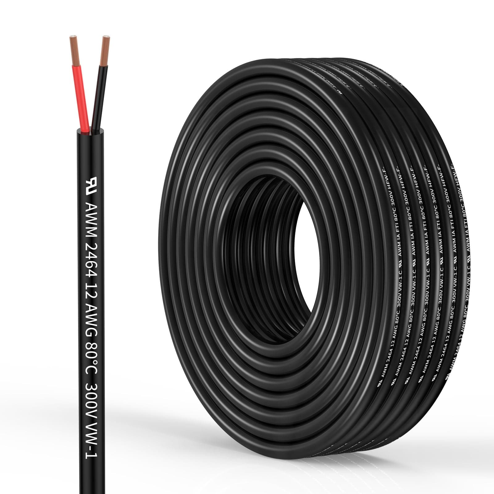 12 Gauge 2 Conductor Electrical Wire 12 AWG Wire Stranded PVC Cord Oxygen-Free Copper Cable 32.8FT/10M for Outdoor Lighting Automotive Battery Solar Panel (12/2AWG-32.8FT)