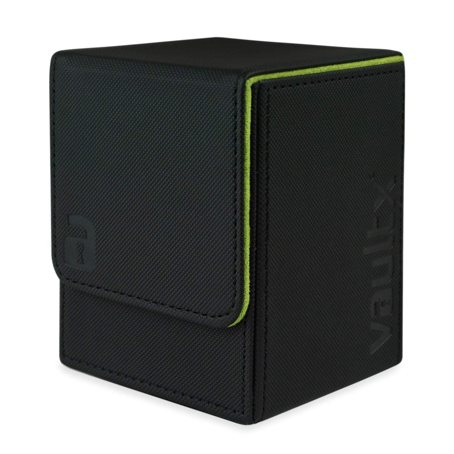 Vault X Trading Card Toploading Deck Box, 80+ sleeved cards, Premium Exo-Tec Material, Card Holder Storage Box, Detachable Magnetic Lid, for MTG Commander, TCG (Black/Electric Green)