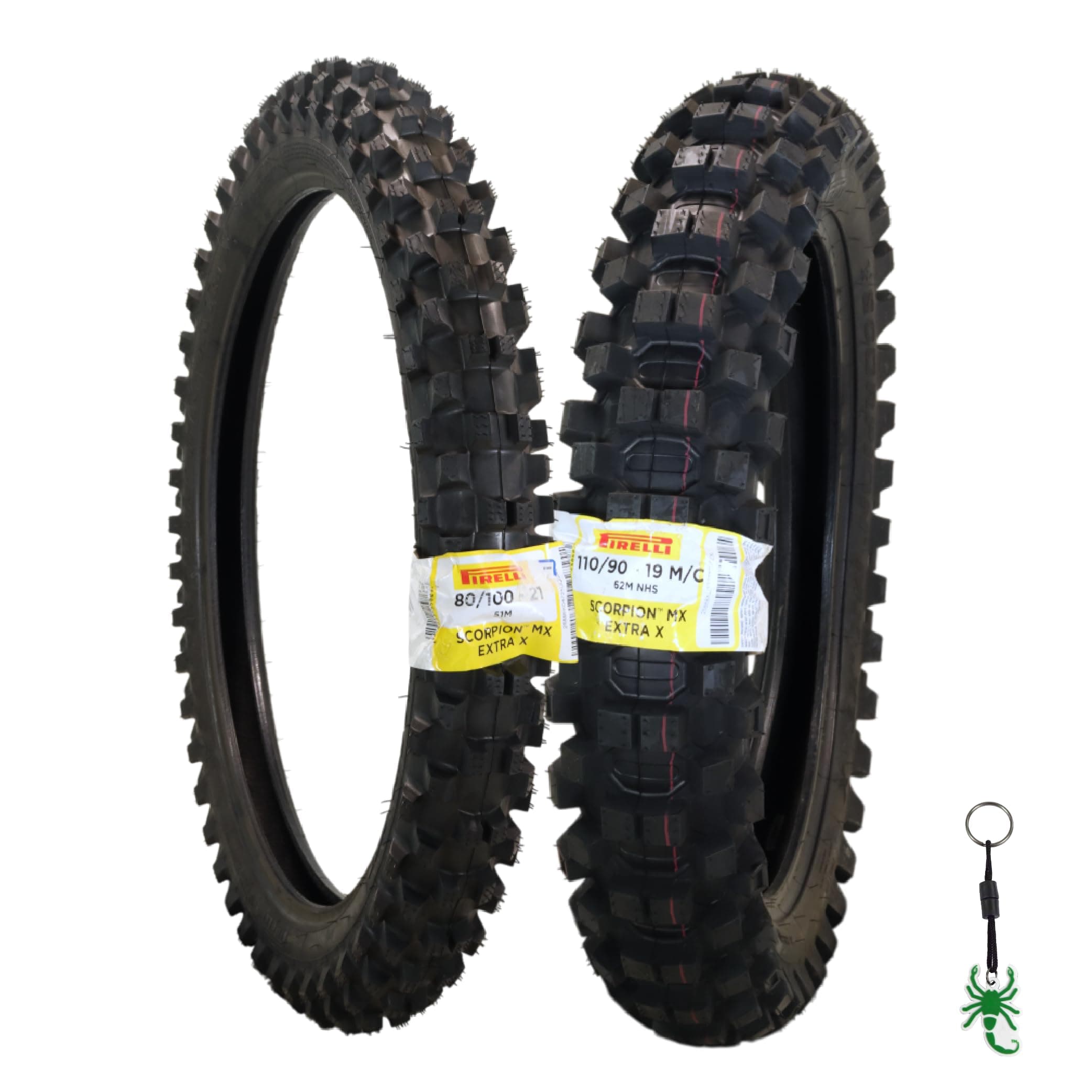 Scorpion MX Extra X 80/100-21 51M Front & 110/90-19 62M Rear Tube Type Motorcycle Tires: Engineered for Motocross and Off-Road Training and Amateur Racing Performance with Keychain
